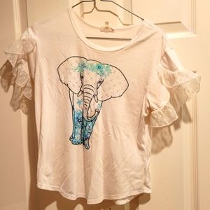 White tee with blue elephant
